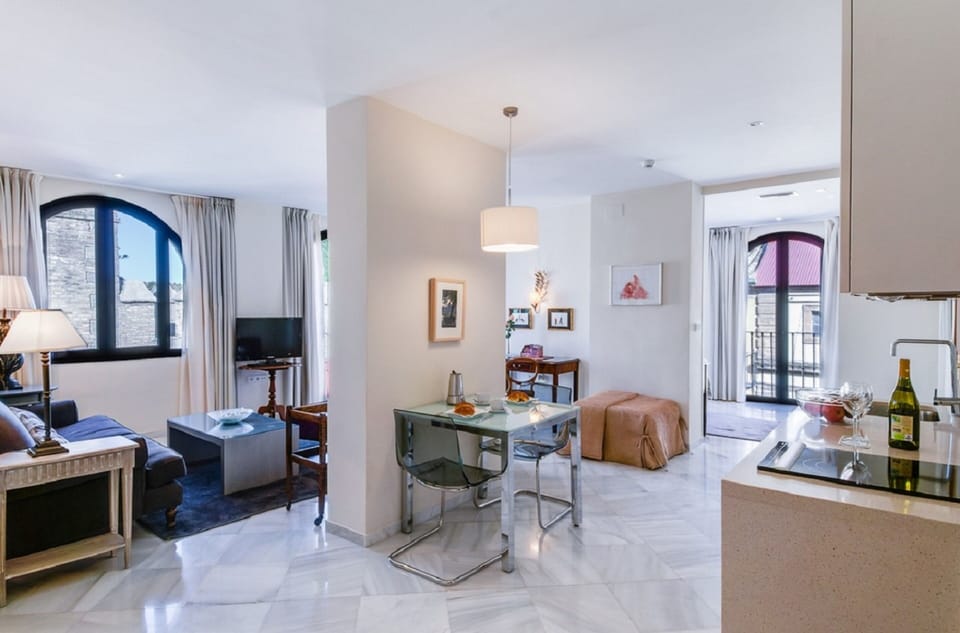 Deluxe Apartment, 1 Bedroom, City View | Living area | Flat-screen TV