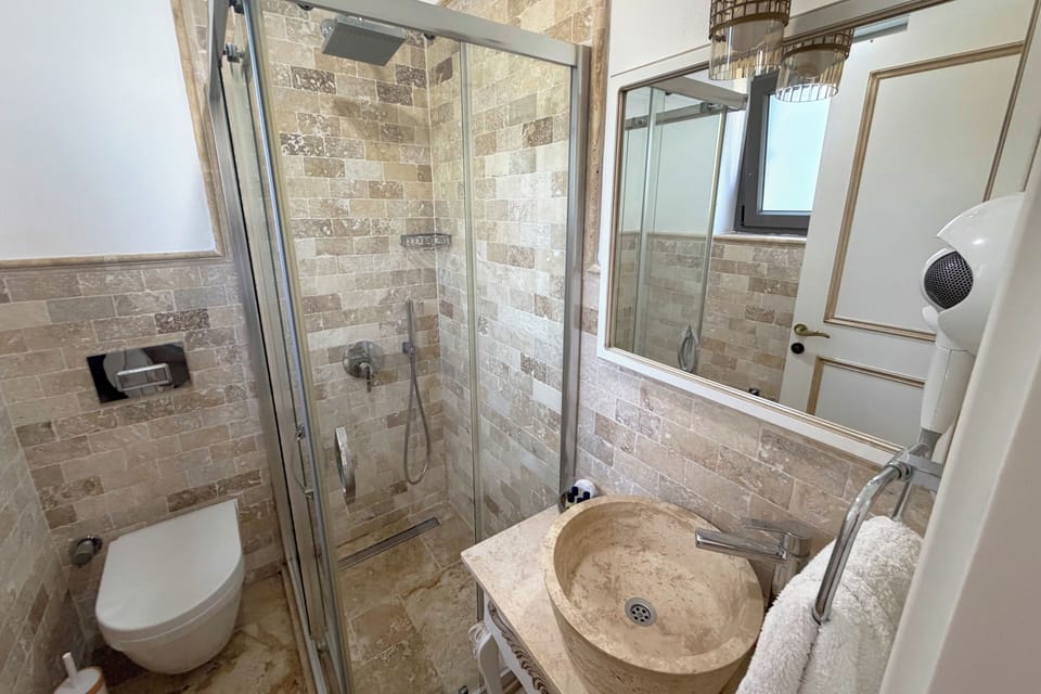 Deluxe Double Room | Bathroom | Shower, rainfall showerhead, free toiletries, hair dryer