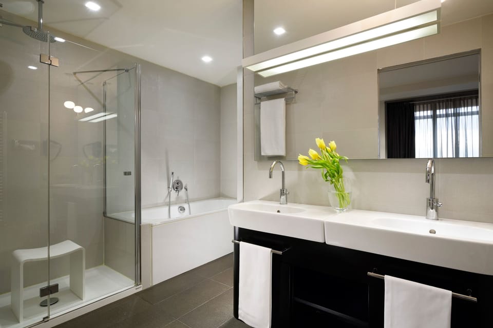 Free toiletries, hair dryer, bidet, towels