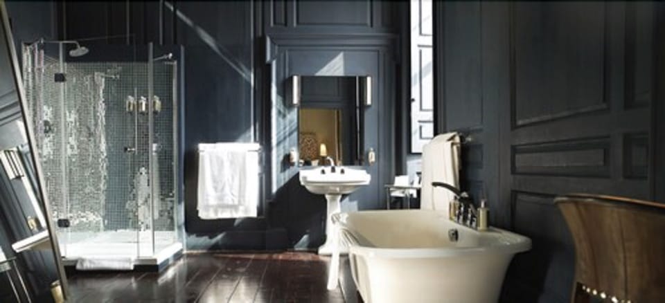 Designer toiletries, hair dryer, towels