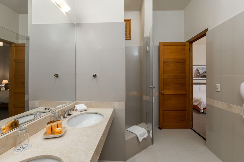 Shower, free toiletries, hair dryer, towels