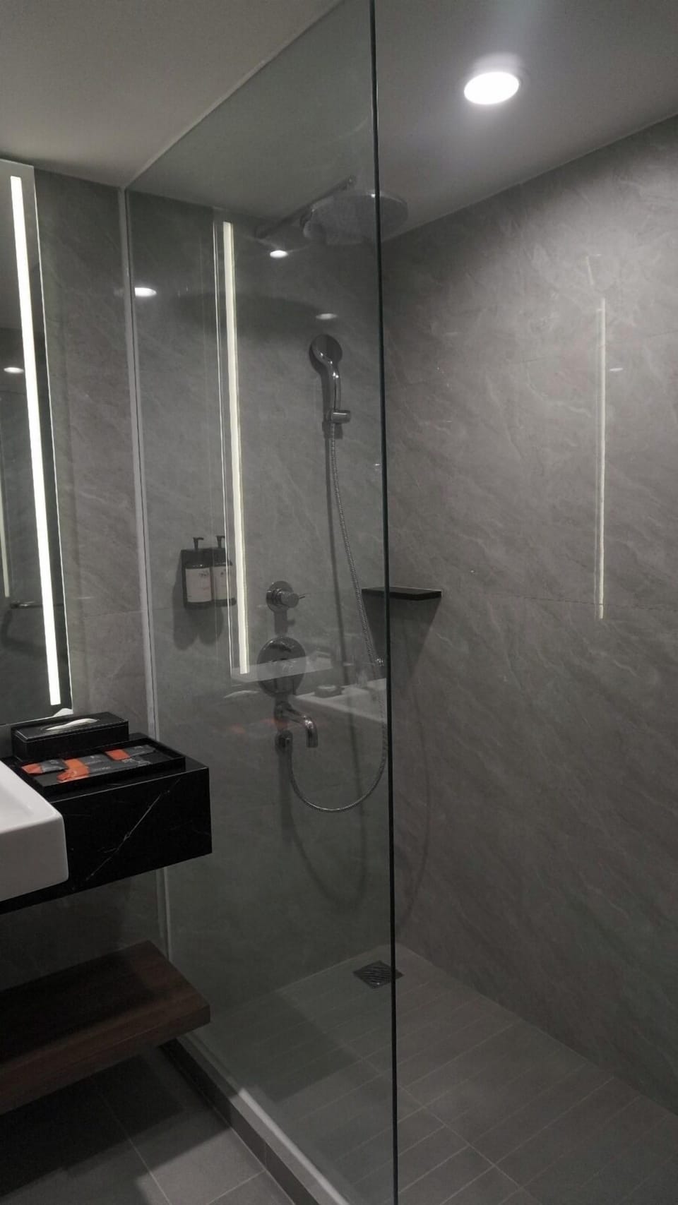 Shower, free toiletries, hair dryer, bathrobes