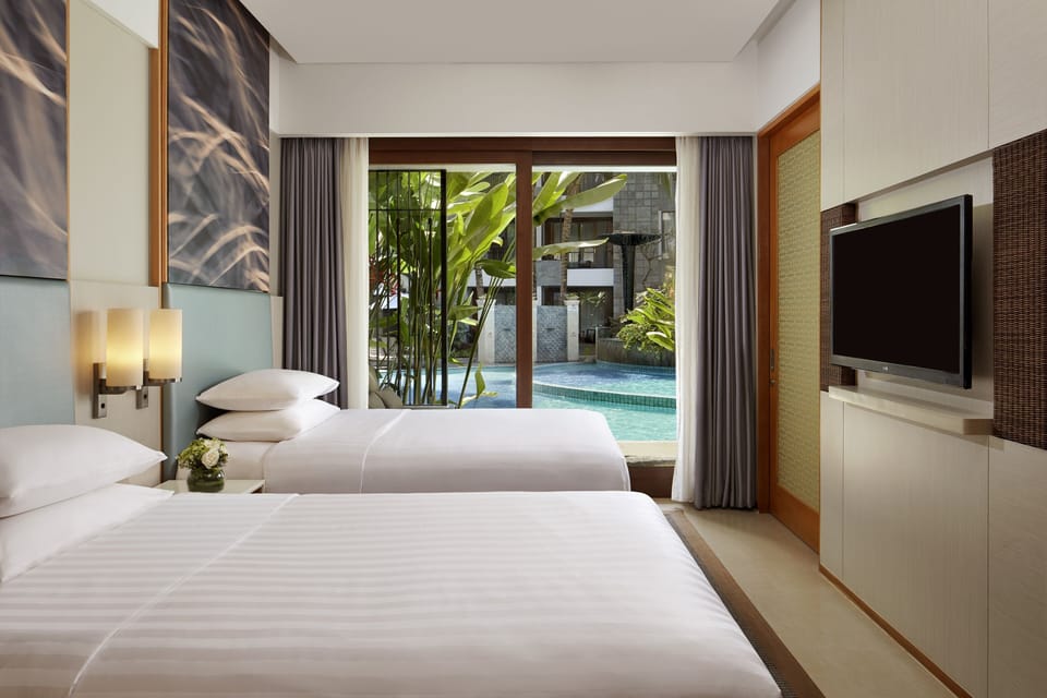 Room, 2 Twin Beds, Terrace, Poolside (View) | Pillowtop beds, in-room safe, desk, blackout drapes