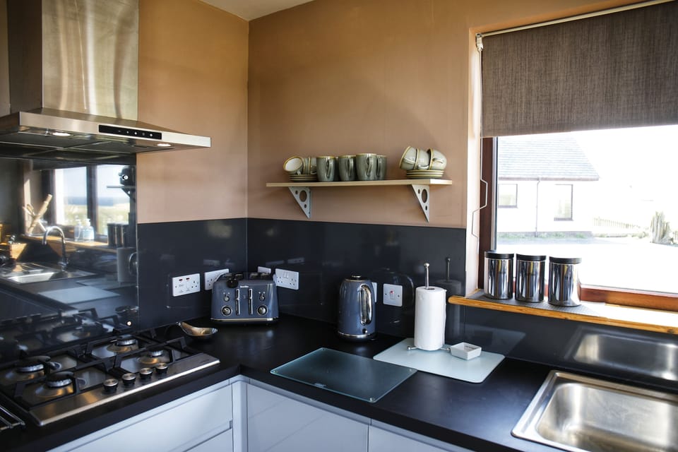 Fridge, dishwasher, cookware/dishes/utensils