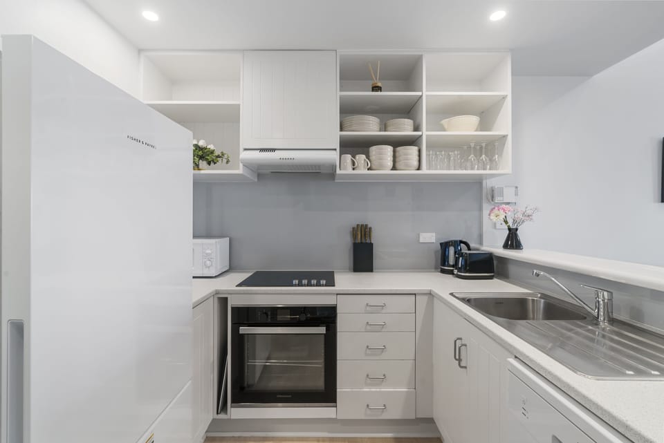 Apartment | Private kitchen | Full-size fridge, microwave, oven, stovetop