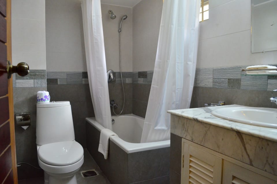Superior Double Room, 1 King Bed | Bathroom | Shower, deep soaking tub, hair dryer, towels