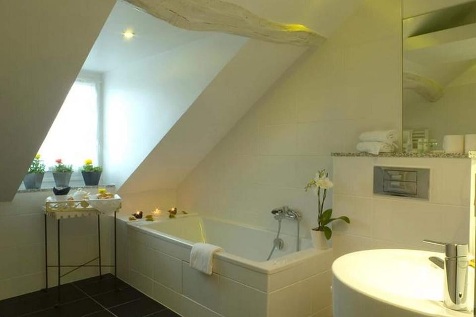 Combined shower/tub, hair dryer, bidet, towels
