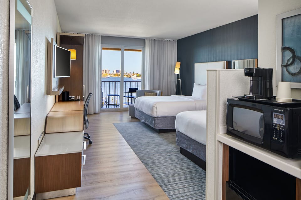 Room, 2 Queen Beds | Desk, laptop workspace, blackout drapes, iron/ironing board