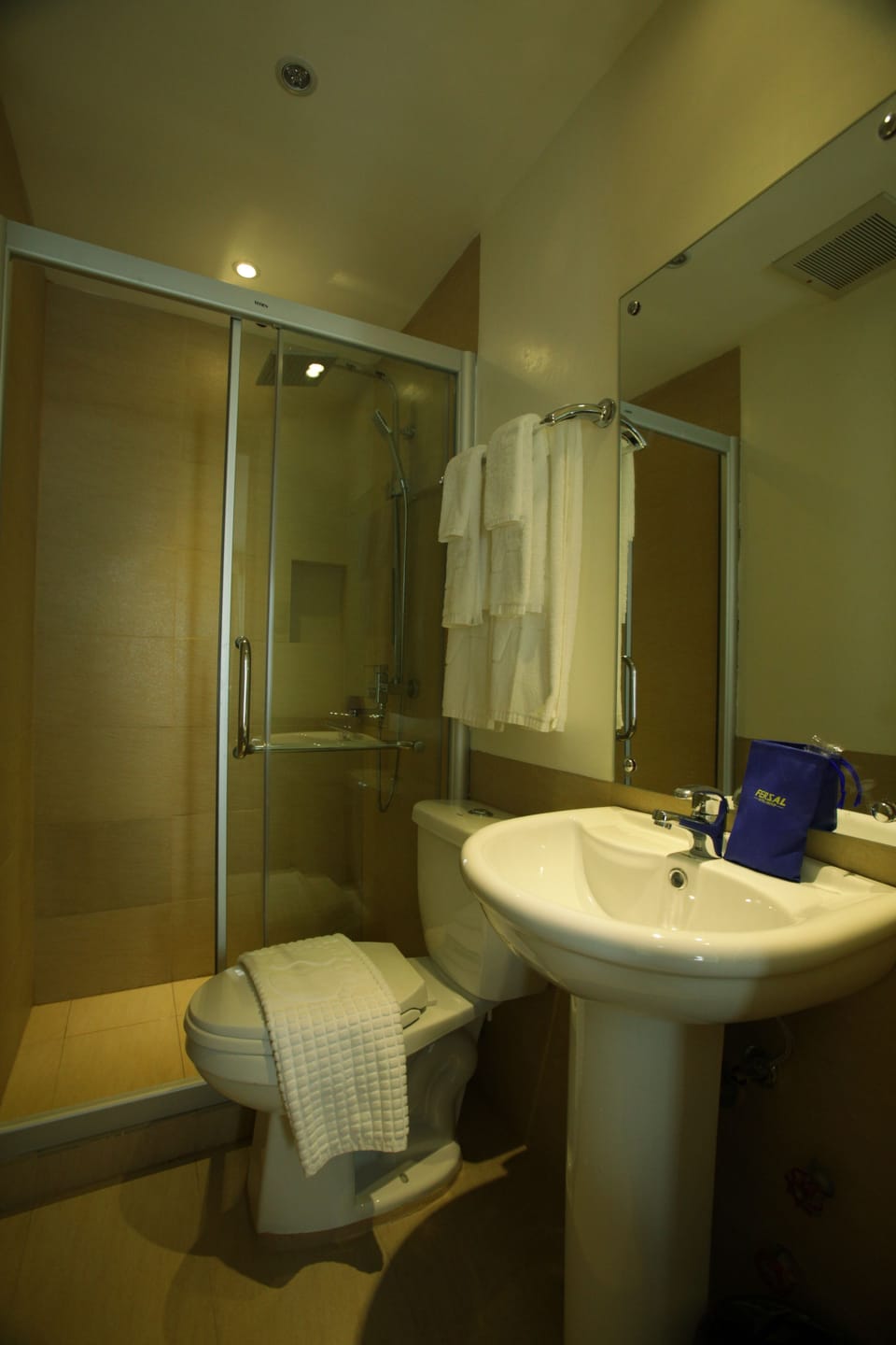 Shower, free toiletries, hair dryer, slippers