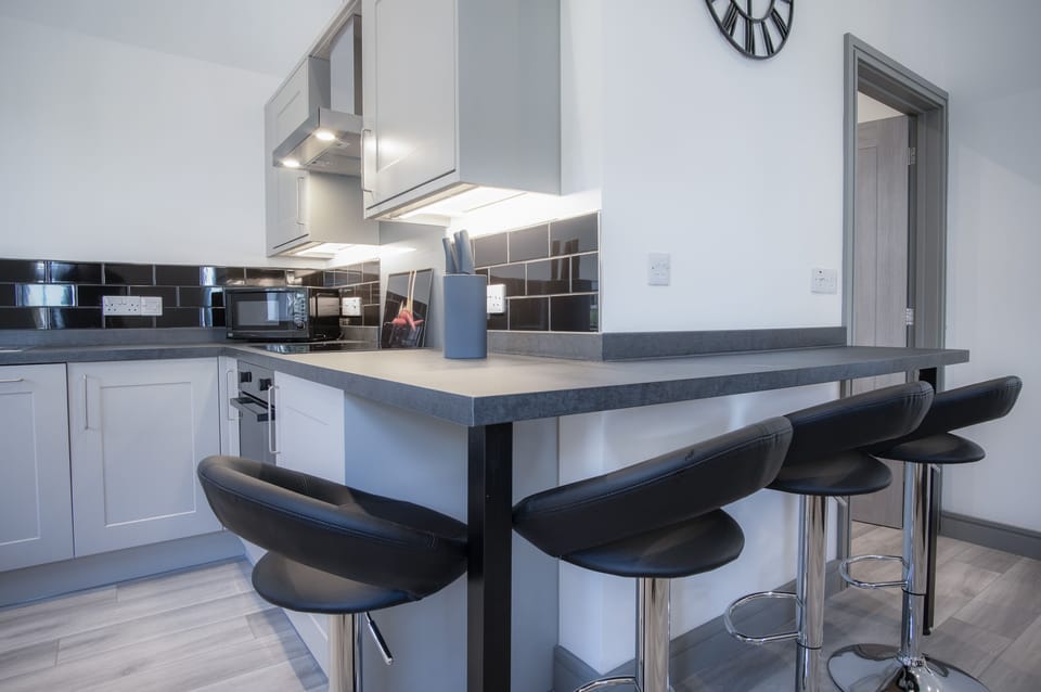 Apartment (2 Bedrooms) | Private kitchen | Fridge, microwave, oven, stovetop