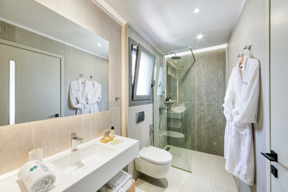 Shower, rainfall showerhead, slippers, bidet