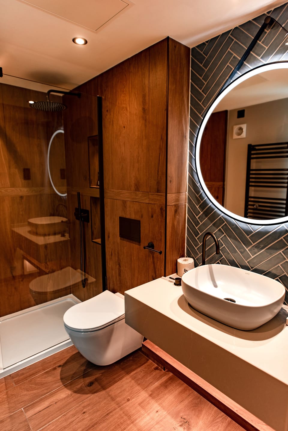 Hair dryer, bathrobes, slippers, heated floors