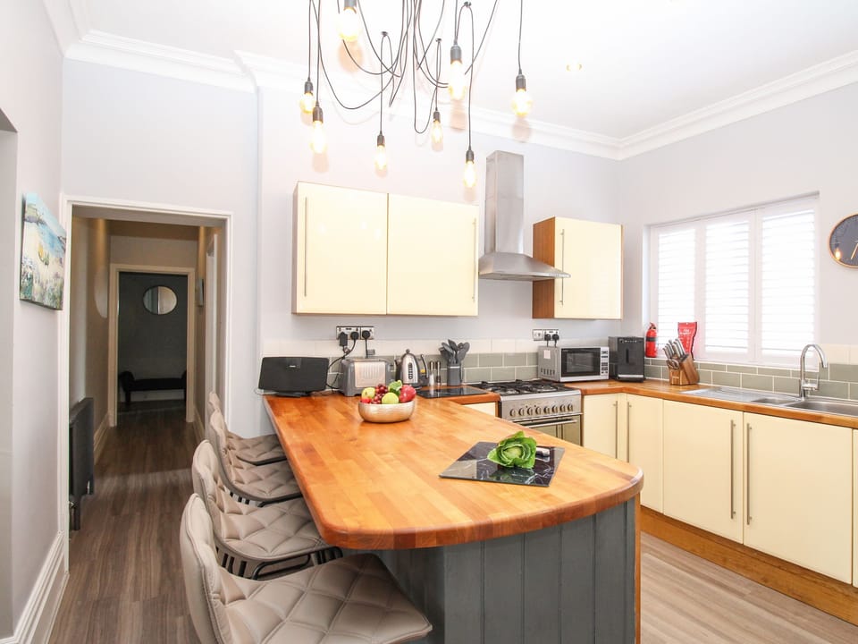 Fridge, microwave, electric kettle, toaster