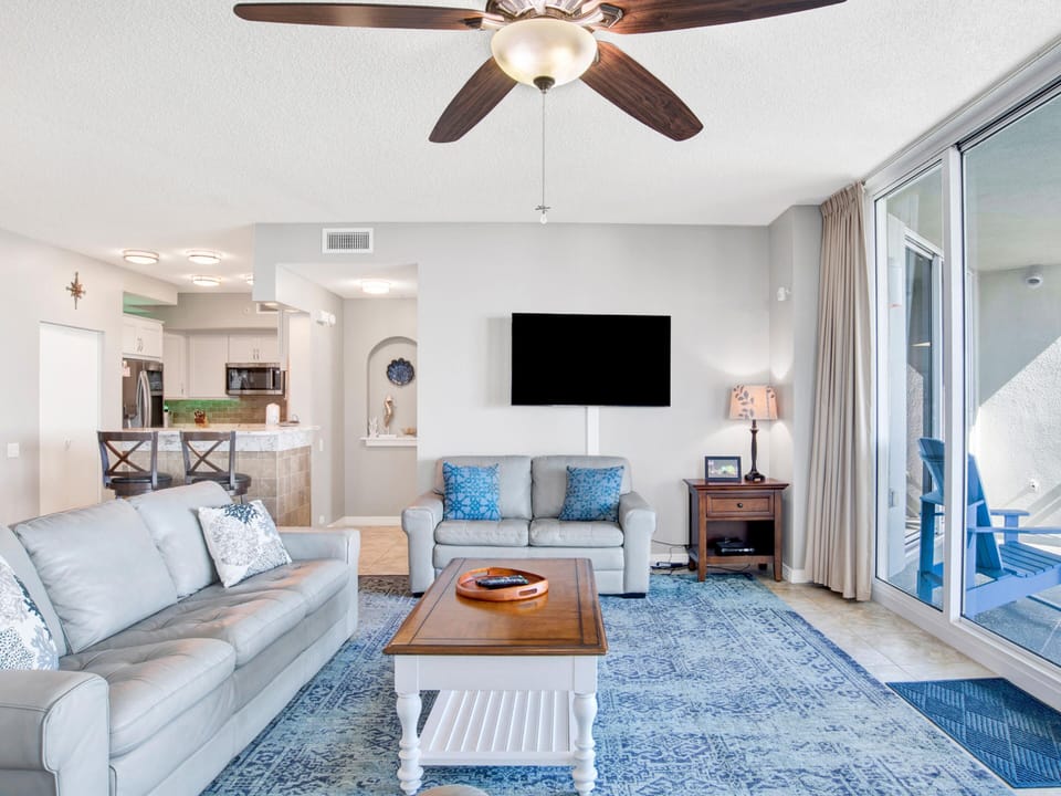 Condo, Multiple Beds, Patio, Ocean View (#5D - No Pets) | Living area | Flat-screen TV