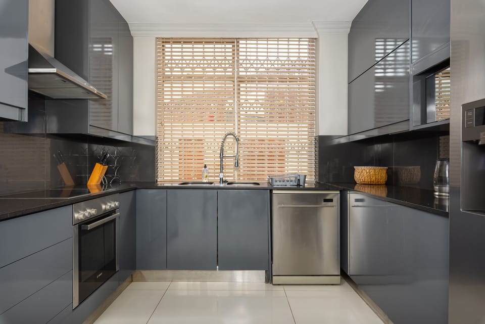 Luxury Apartment | Private kitchen | Fridge, microwave, oven, stovetop