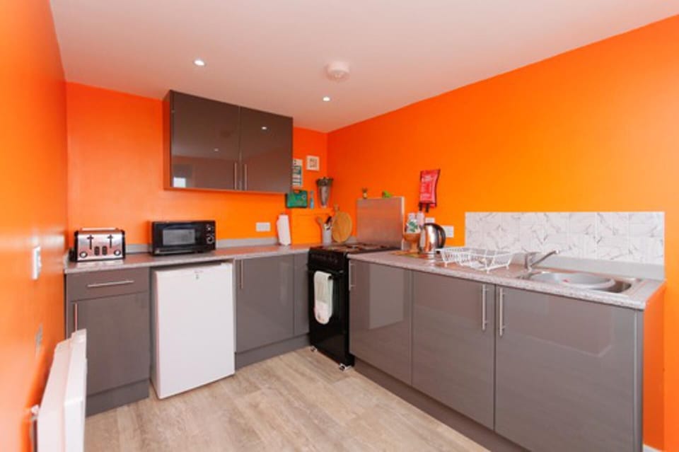 Cabin | Private kitchen | Fridge, microwave, oven, stovetop