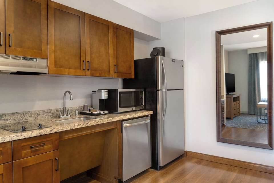 Suite, 2 Queen Beds, Accessible, Bathtub (Mobility & Hearing) | Private kitchen | Coffee/tea maker, full-size fridge, microwave, stovetop