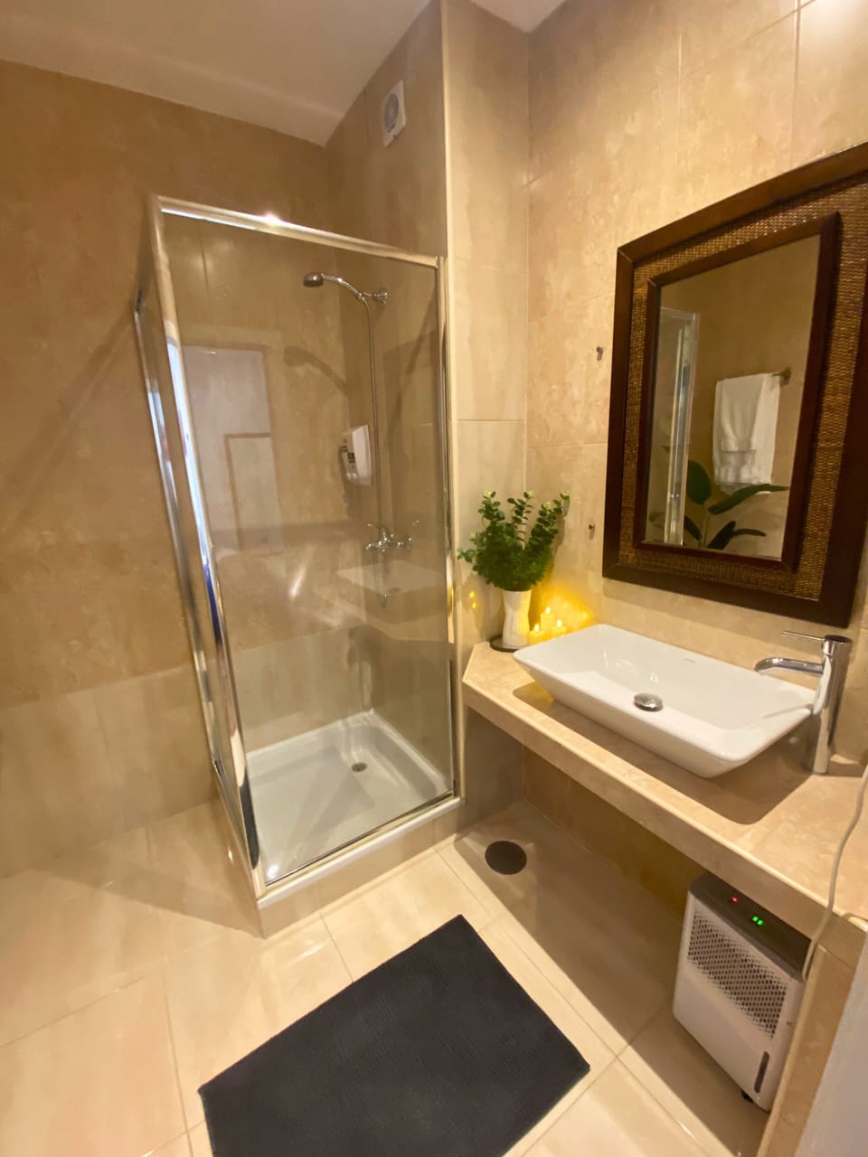 Refuge Room | Bathroom | Shower, hair dryer, towels, soap