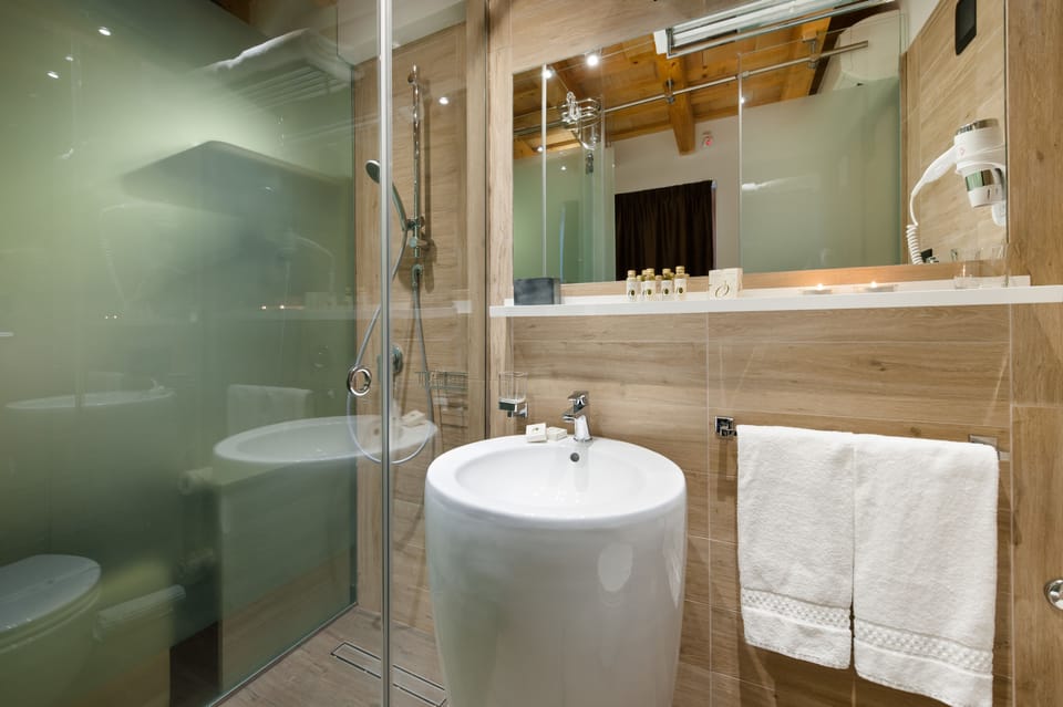 Shower, free toiletries, hair dryer, bathrobes