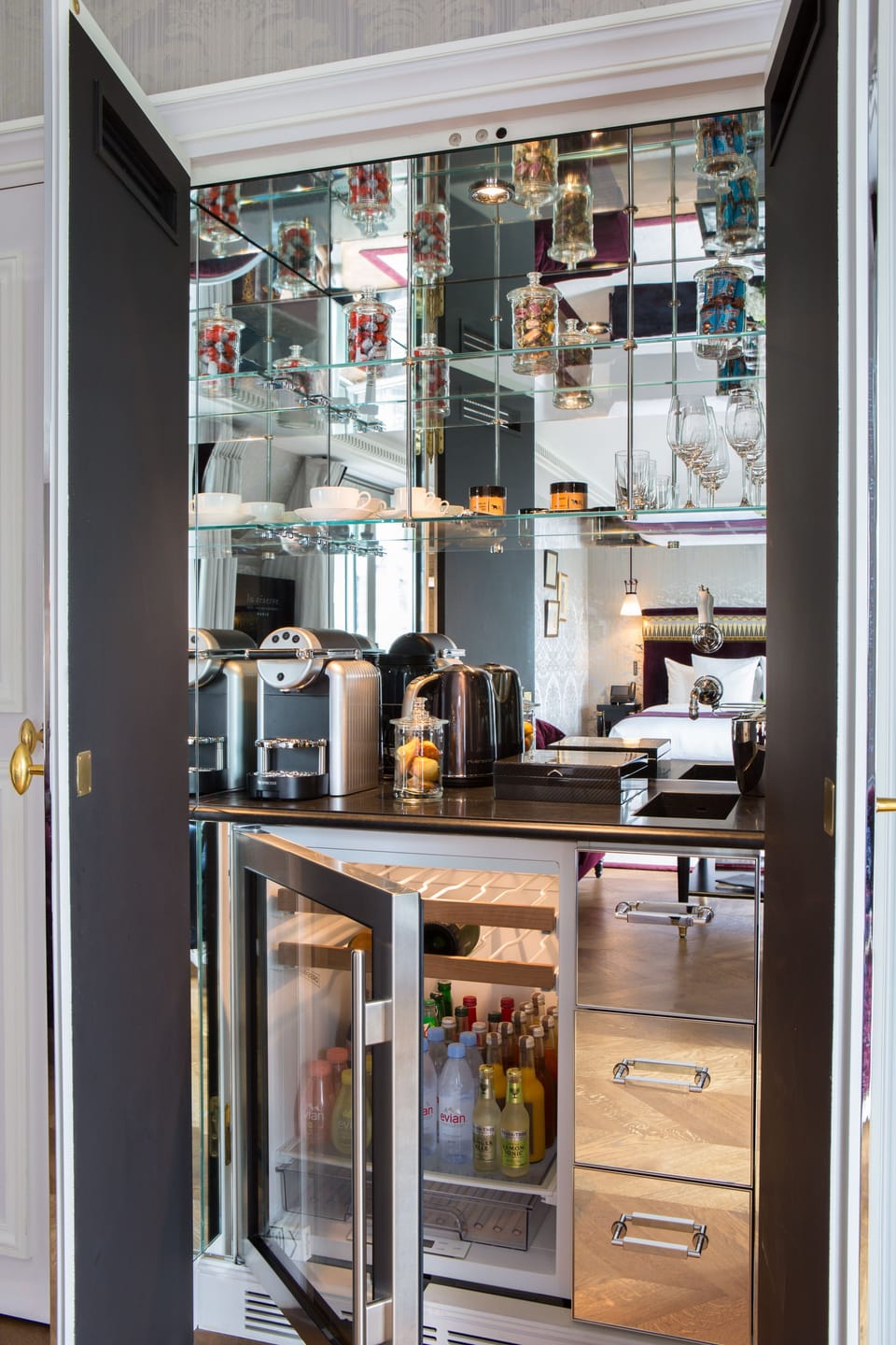 Premium bedding, down comforters, free minibar items, in-room safe