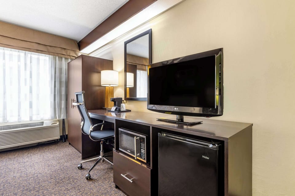 Standard Room, 2 Queen Beds, Non Smoking | Desk, laptop workspace, blackout drapes, iron/ironing board