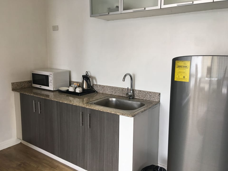 Fridge, microwave, electric kettle