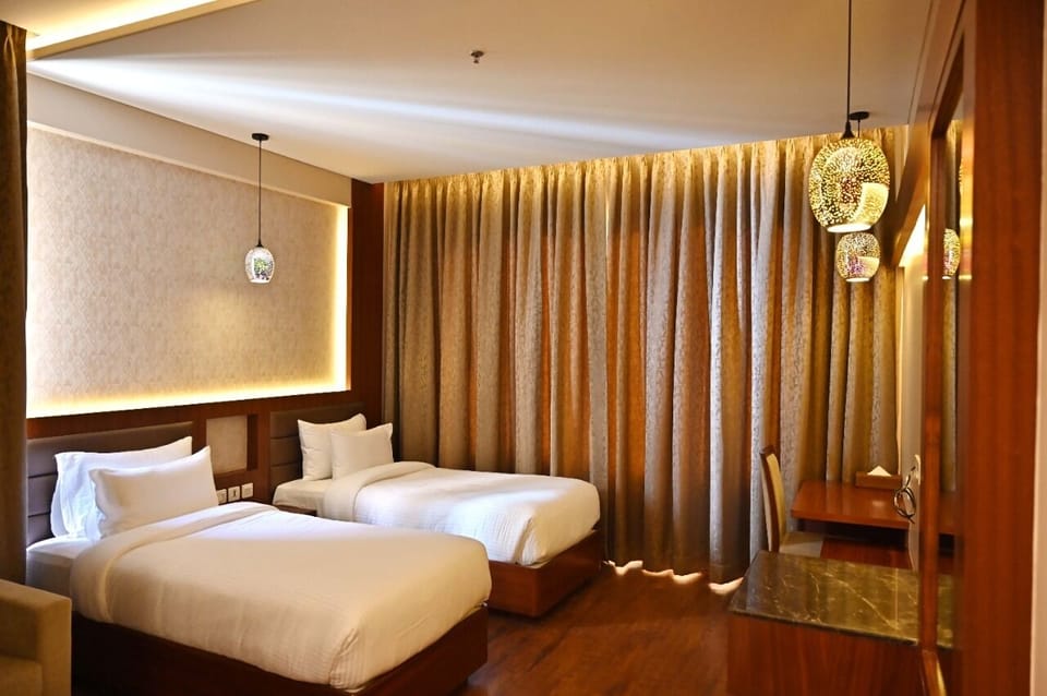 In-room safe, desk, laptop workspace, blackout drapes