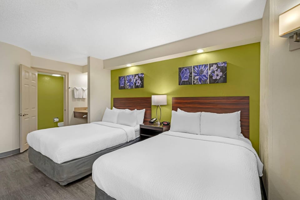 Standard Double Room, 2 Double Beds, Non Smoking | Premium bedding, desk, blackout drapes, iron/ironing board