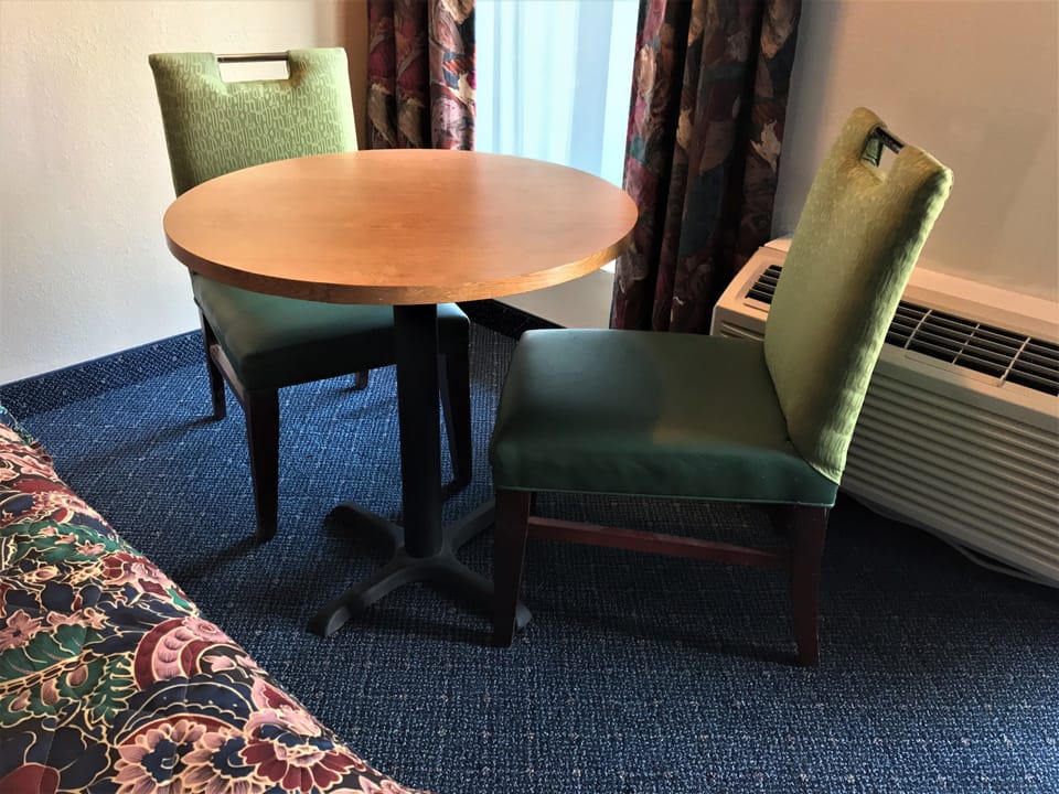 Desk, blackout drapes, iron/ironing board (on request), WiFi (free)