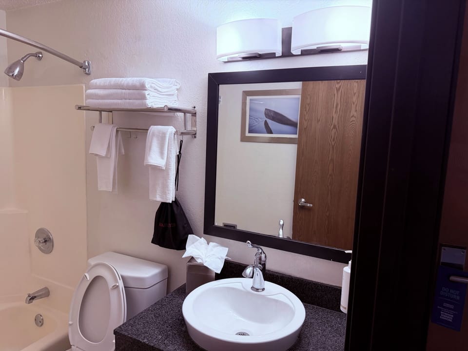 Standard Room, 1 King Bed, Non Smoking, Refrigerator & Microwave | Bathroom | Combined shower/tub, deep soaking tub, towels