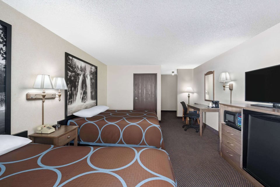 Room, 2 Queen Beds, Accessible, Non Smoking (Mobility/Hearing Impaired) | Desk, laptop workspace, blackout drapes, free cribs/infant beds