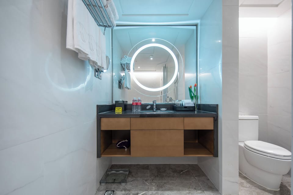 Hair dryer, bathrobes, towels
