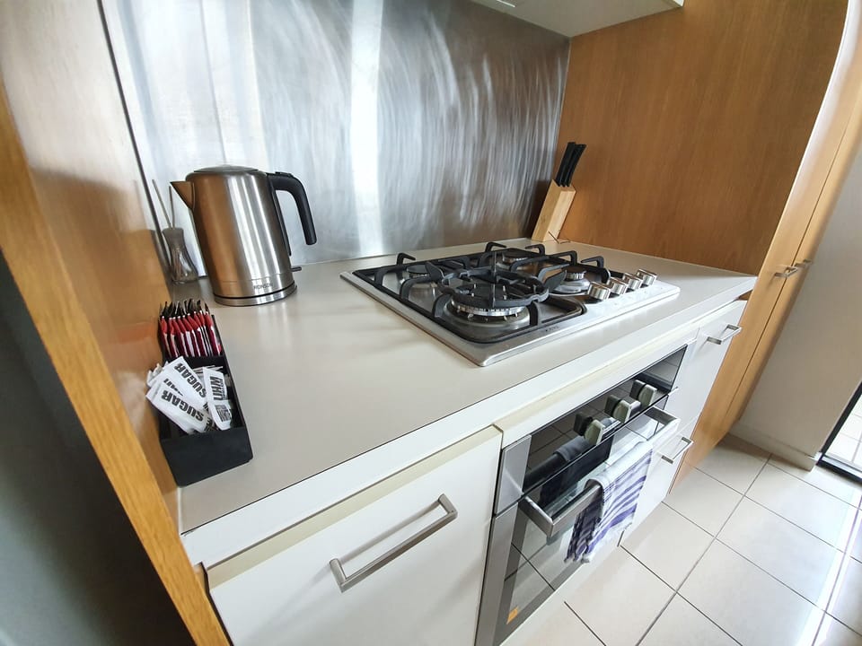 Full-size fridge, microwave, oven, stovetop
