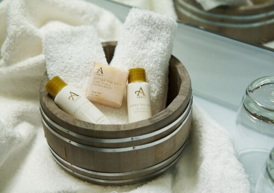 Combined shower/tub, free toiletries, hair dryer, towels