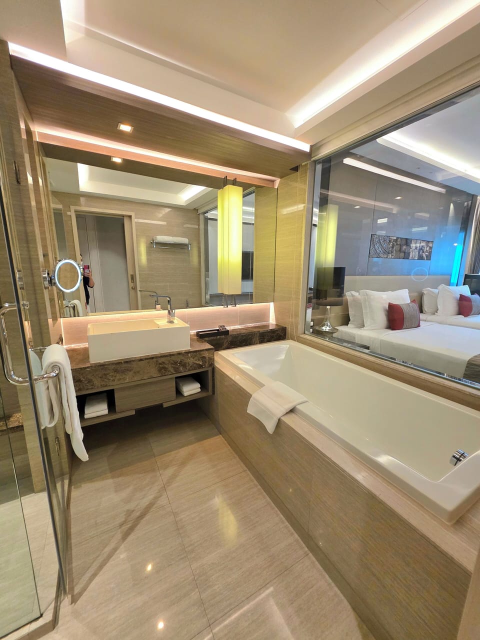 Deluxe Twin Room | Bathroom | Separate tub and shower, deep soaking tub, rainfall showerhead
