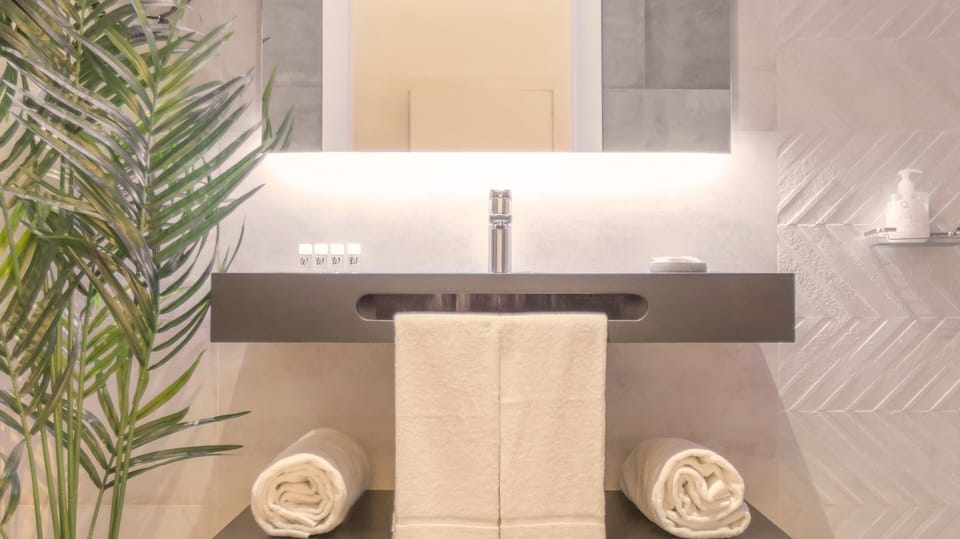 Family Suite (Family) | Bathroom | Shower, rainfall showerhead, hair dryer, towels