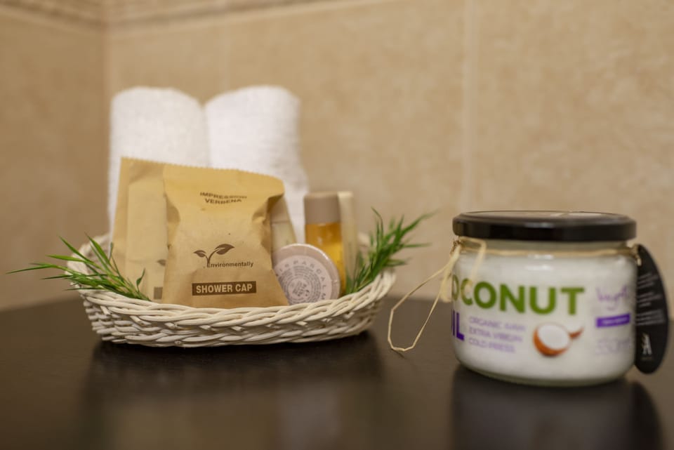 Free toiletries, hair dryer, towels, soap
