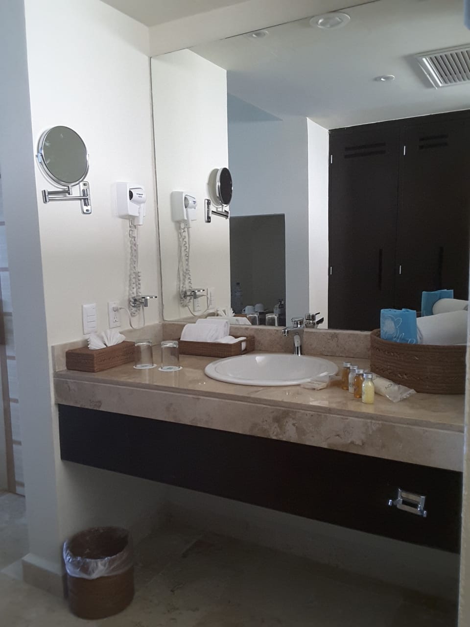 Shower, designer toiletries, hair dryer, bathrobes