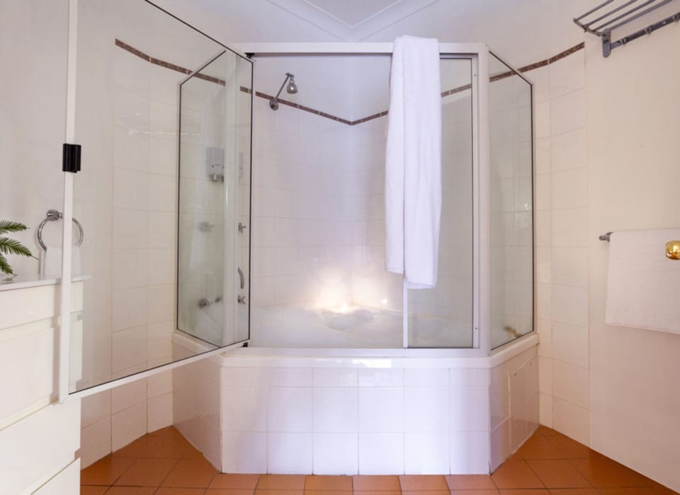 Shower, free toiletries, hair dryer, towels
