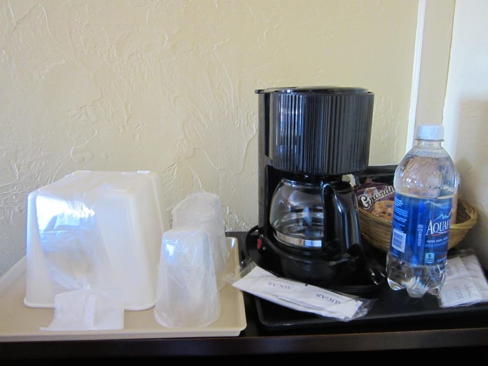 Mini-fridge, microwave, coffee/tea maker