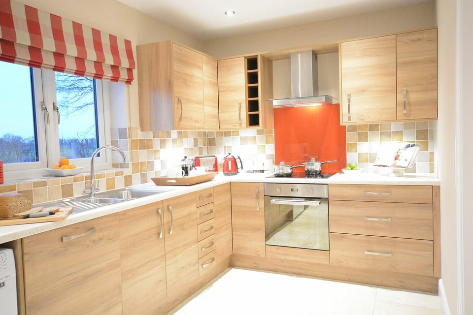 Fridge, dishwasher, cookware/dishes/utensils