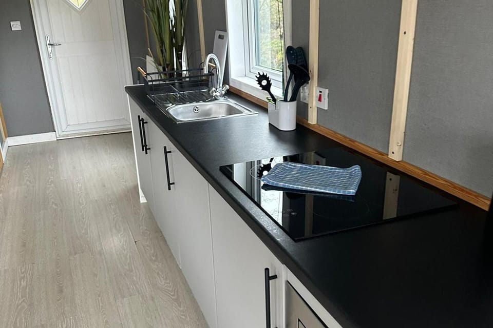 Fridge, microwave, stovetop, electric kettle