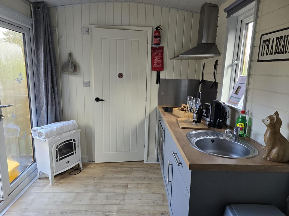 Cabin | Private kitchen | Fridge, microwave, stovetop, electric kettle
