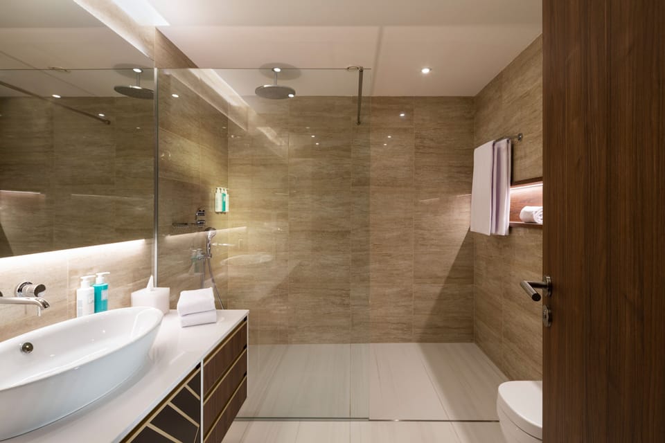 Shower, free toiletries, hair dryer, bathrobes