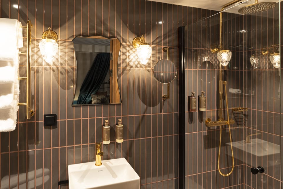 Terrace Room Queen Bed | Bathroom | Shower, free toiletries, hair dryer, towels