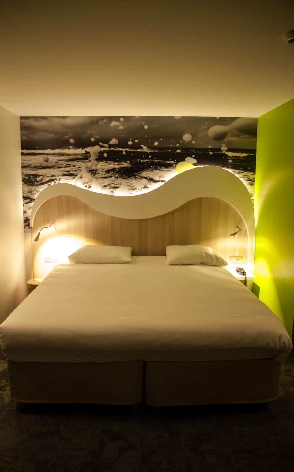 Premium bedding, desk, blackout drapes, soundproofing