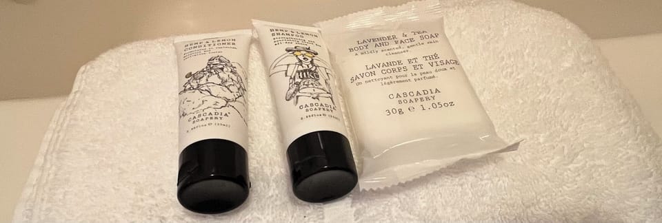 Free toiletries, hair dryer, towels