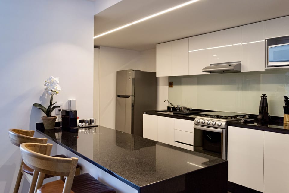Signature Apartment | Private kitchen | Full-size fridge, microwave, oven, espresso maker