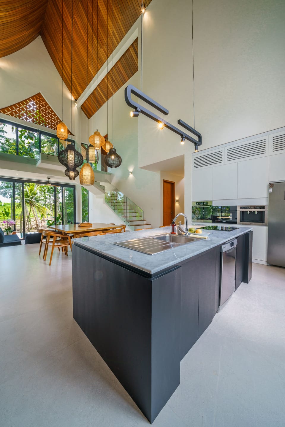 Fridge, dining tables