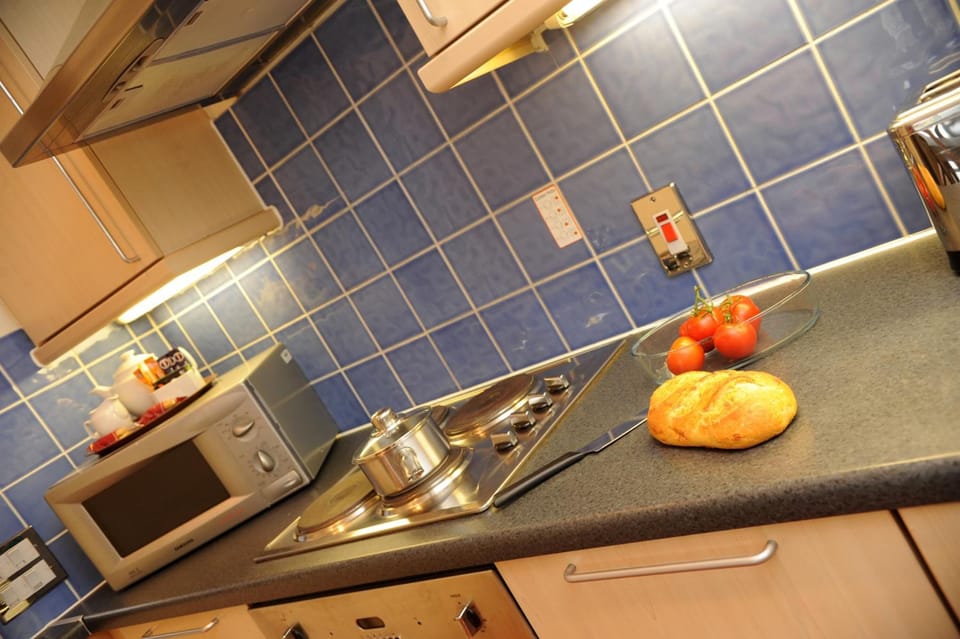 Full-size fridge, microwave, oven, stovetop